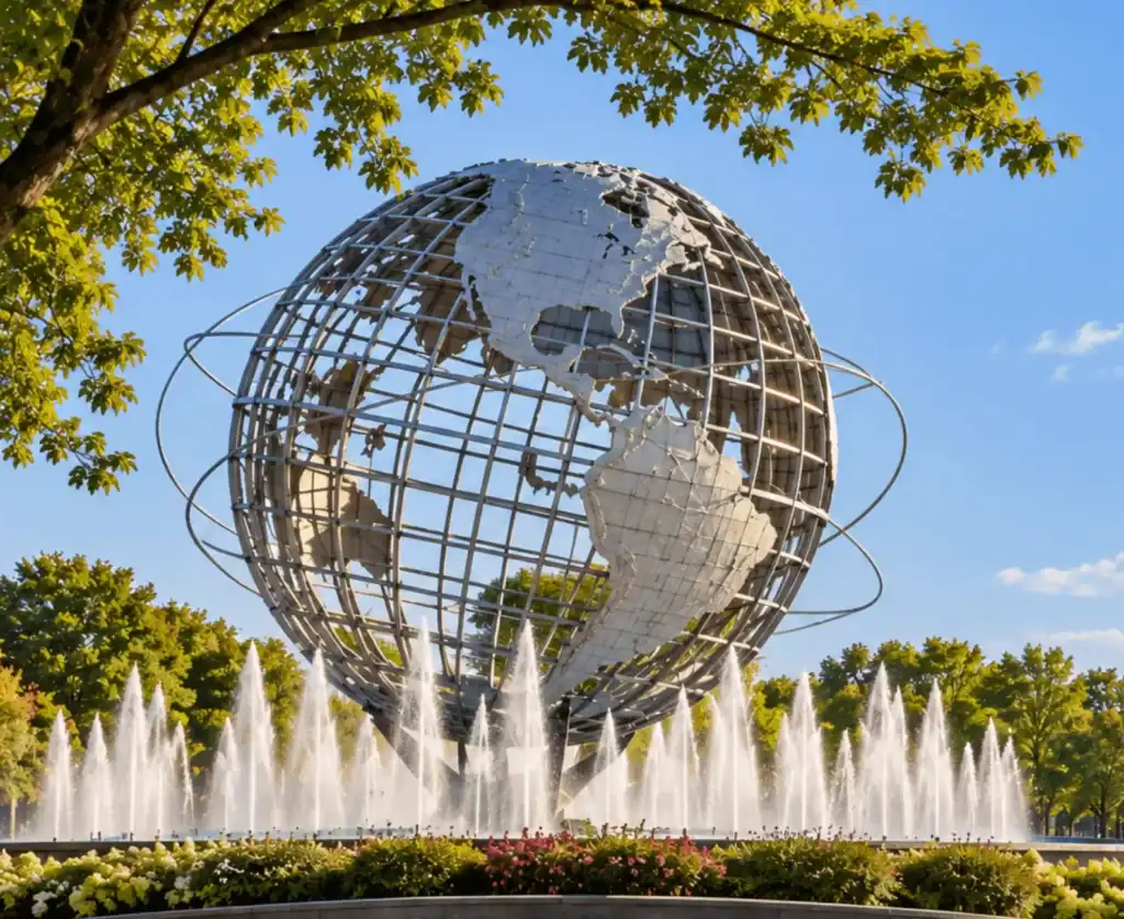 Unisphere and fountains at Flushing Meadows–Corona Park in Queens